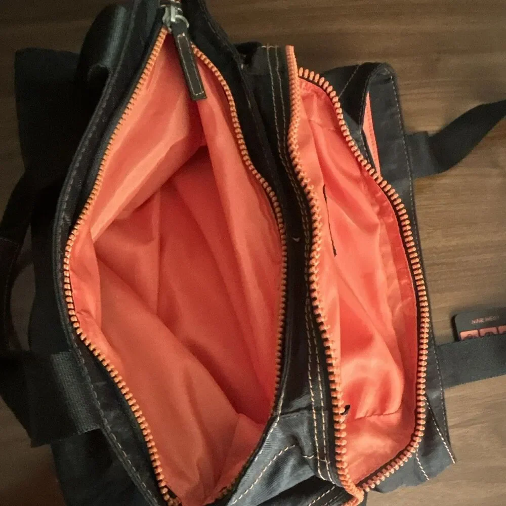 Nine West Black Satchel Top Handle Bag Orange Lining Zip Snap New with Tag
